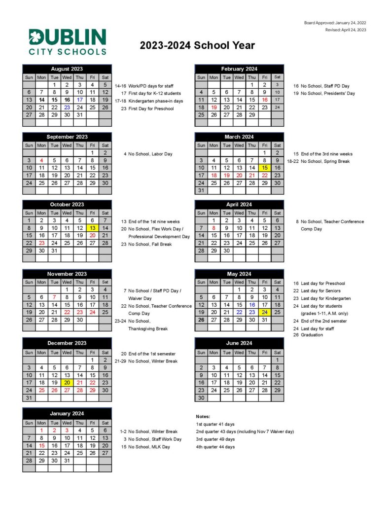 Dublin City Schools Calendar