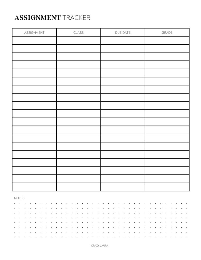 Assignment Tracker Template