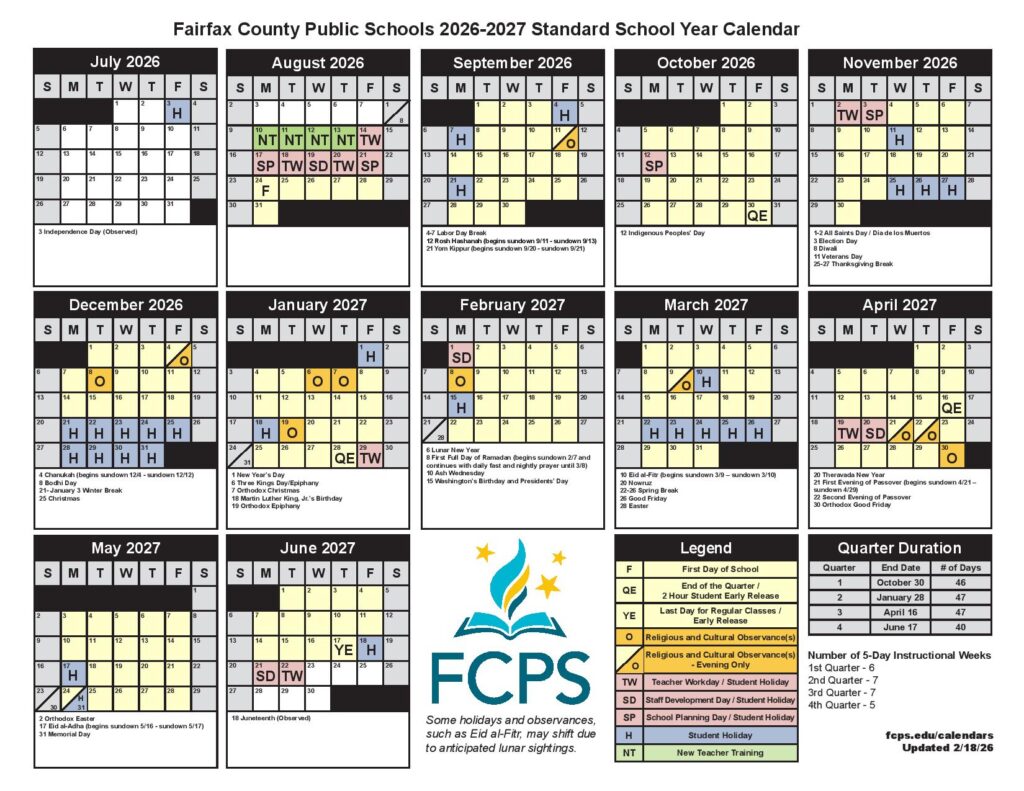 Fairfax County Public Schools Calendar 2026-2027