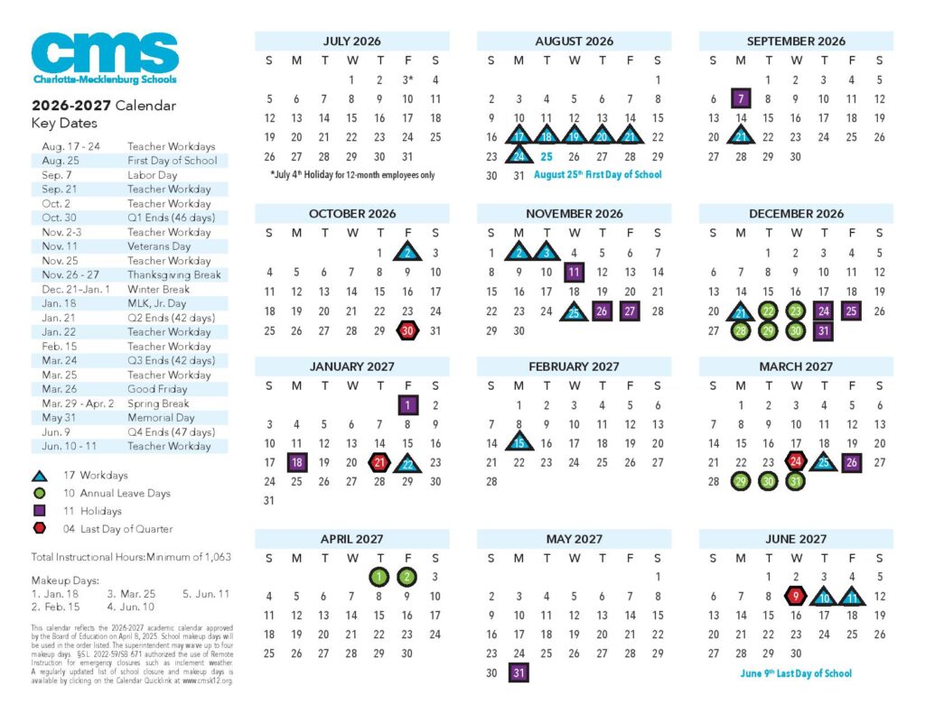 CMS Schools Calendar 2026-2027