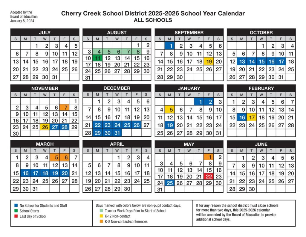 Cherry Creek School District Calendar 2025