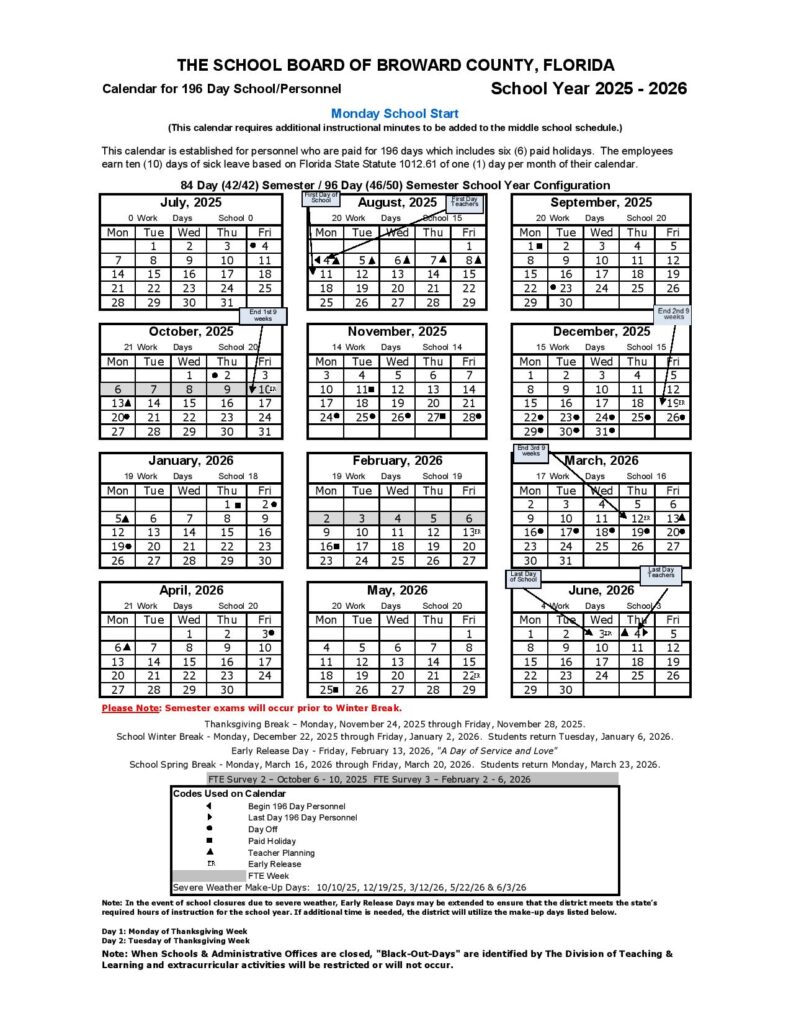Broward County Schools Calendar 2025-2026