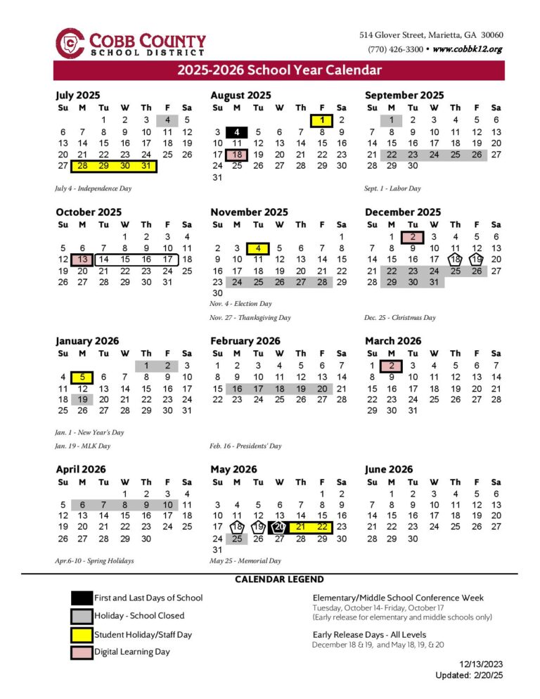 Cobb County School District Calendar 20252026 (CCSD Calendar)