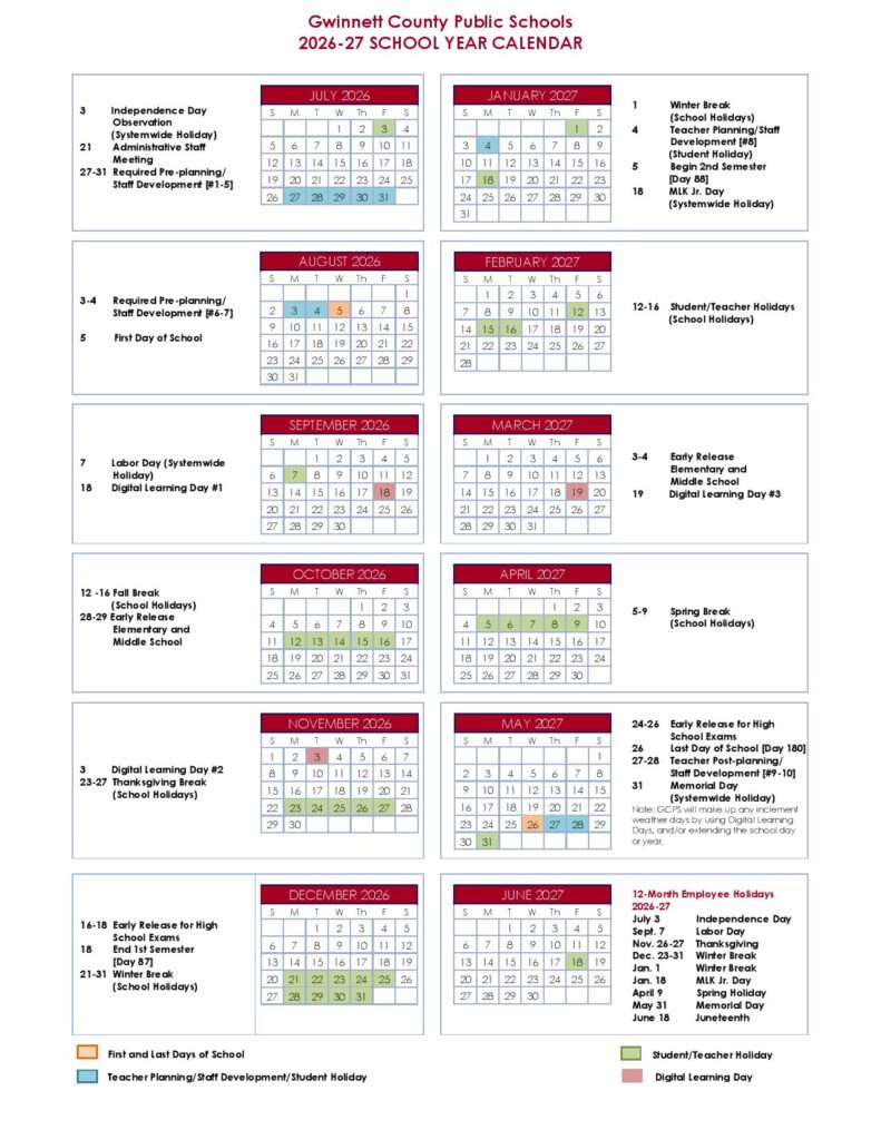 Gwinnett County Public Schools Calendar 2026-2027