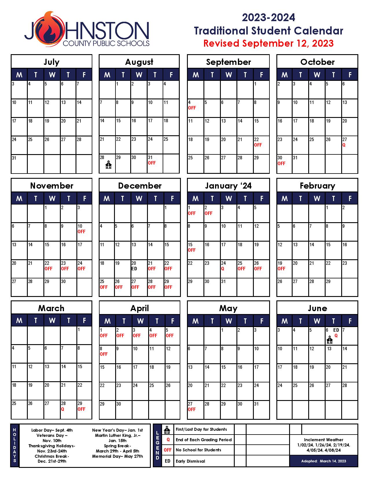 Johnston County Schools Calendar 2024 (Holiday Breaks)