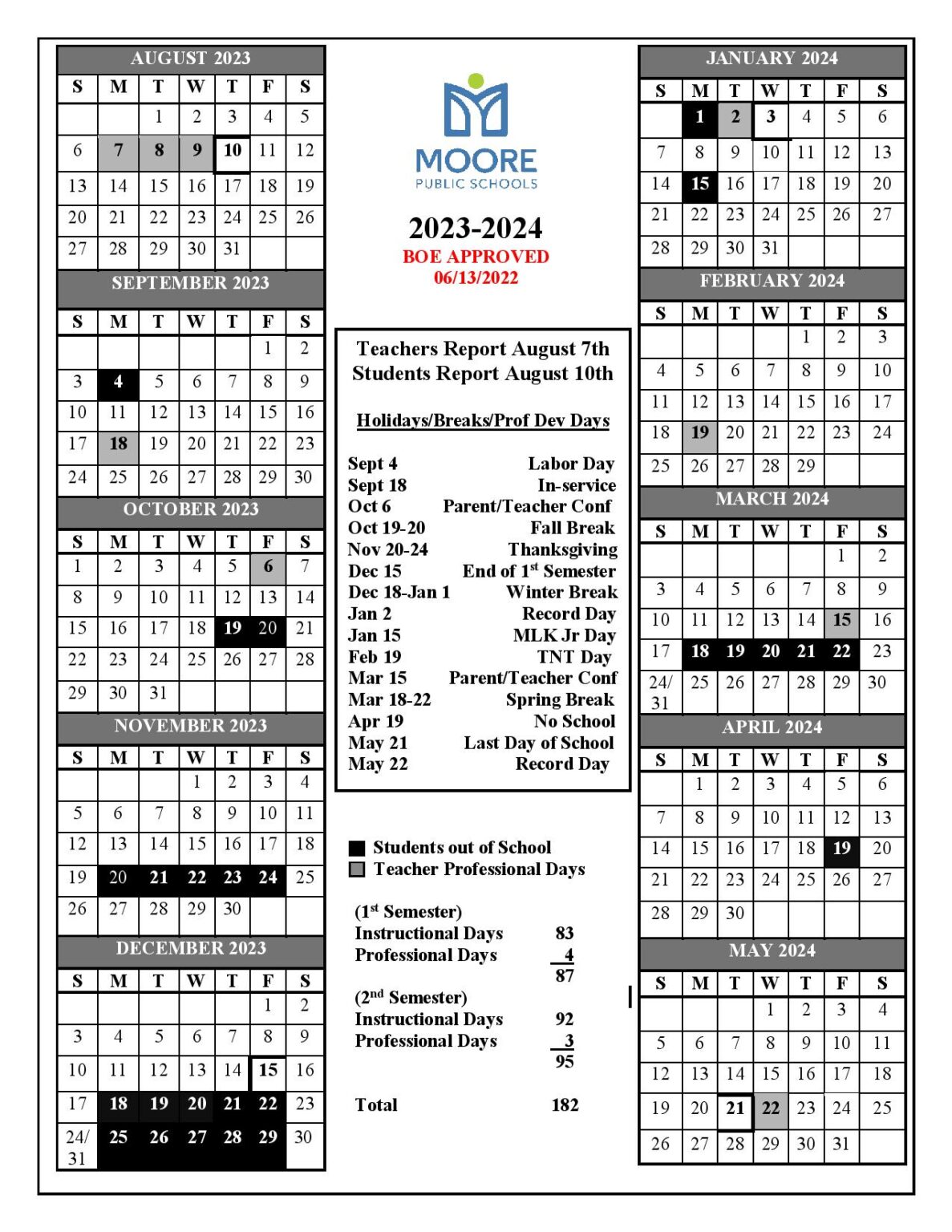 Moore Public Schools Calendar 20242025 (Holiday Breaks)