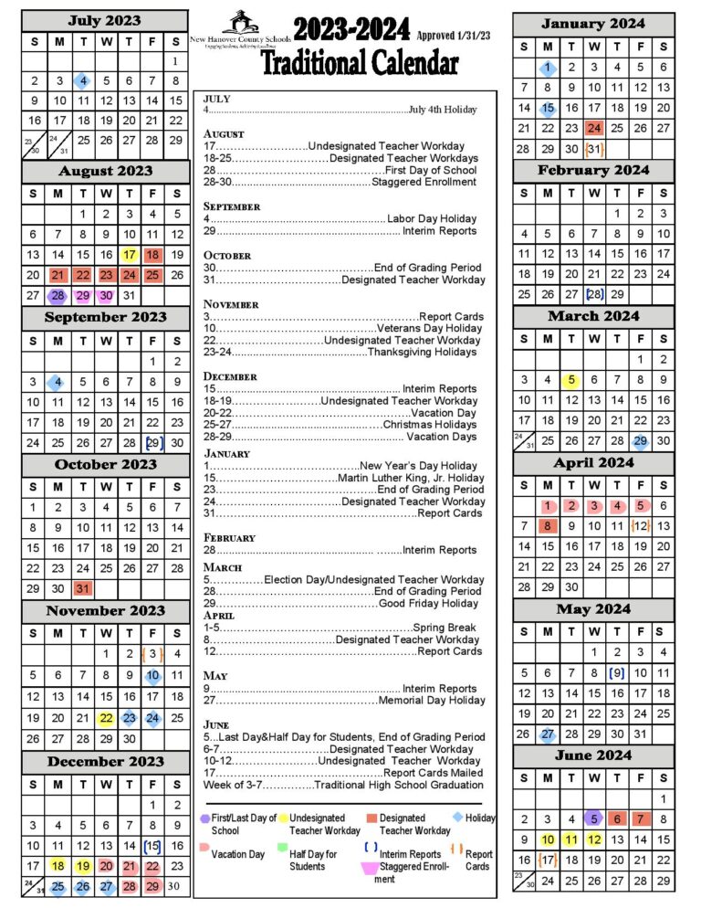 New Hanover County Schools Calendar 20242025 (Holidays)