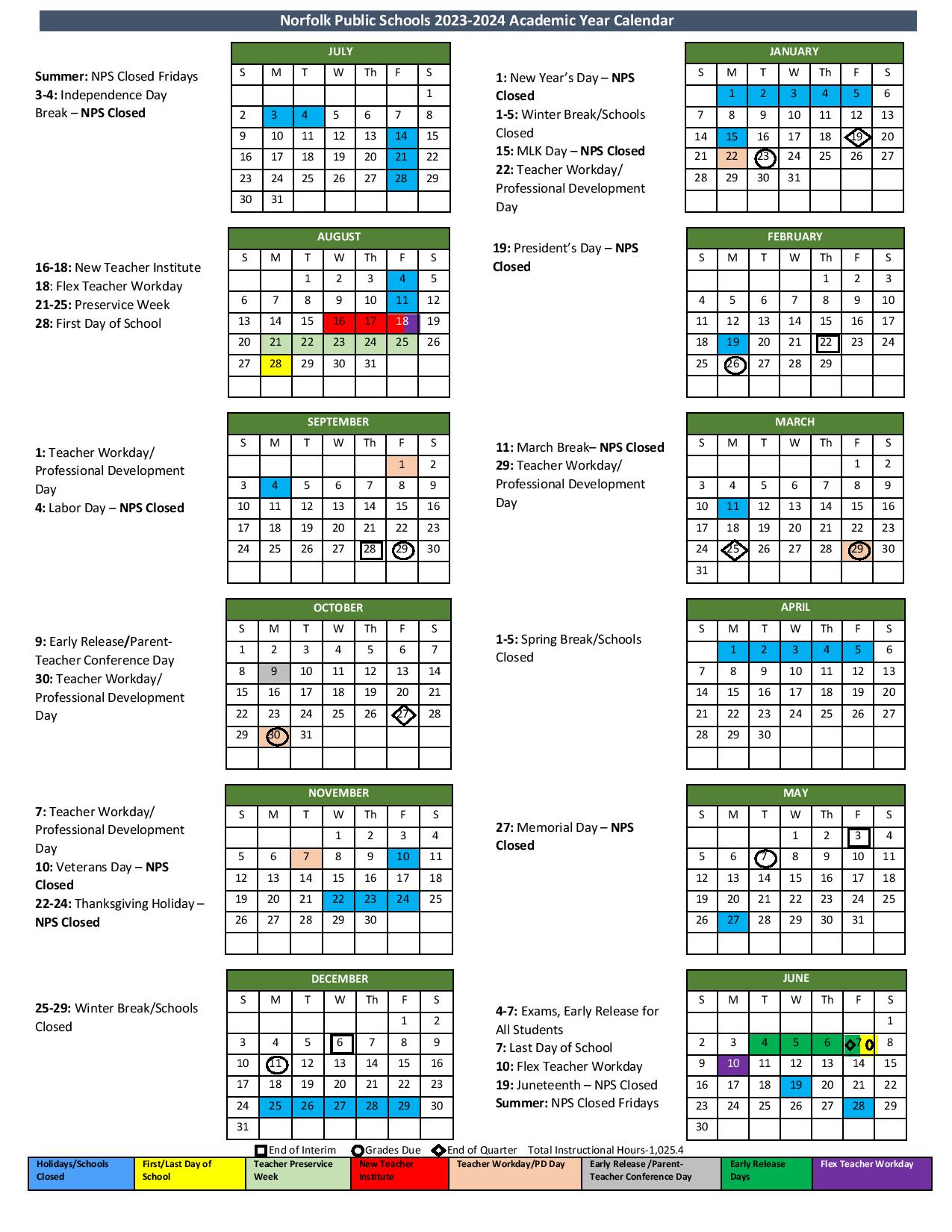 Norfolk Public Schools Calendar 2024 (Holiday Breaks)