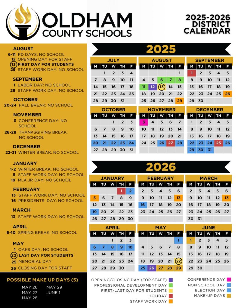 Oldham County Schools Calendar 2025-2026