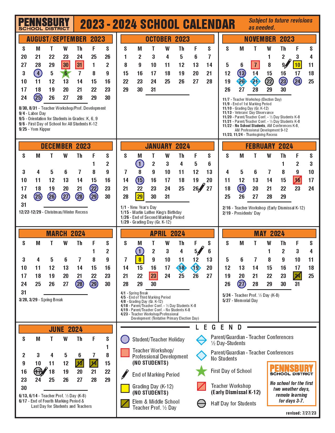 Pennsbury School District Calendar 20242025 (Holiday Breaks)