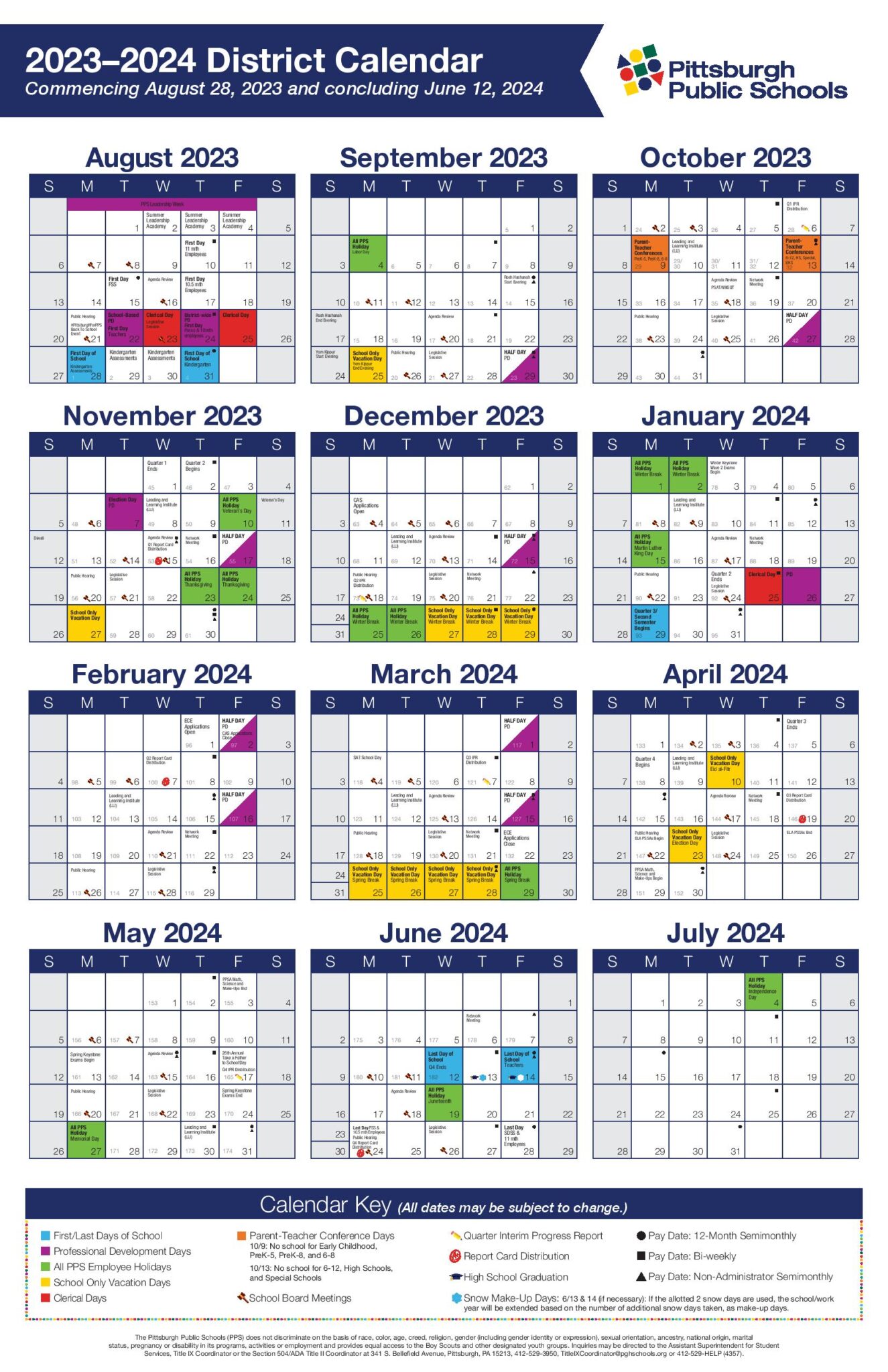 Pittsburgh School District Calendar 2024 (Holiday Breaks)