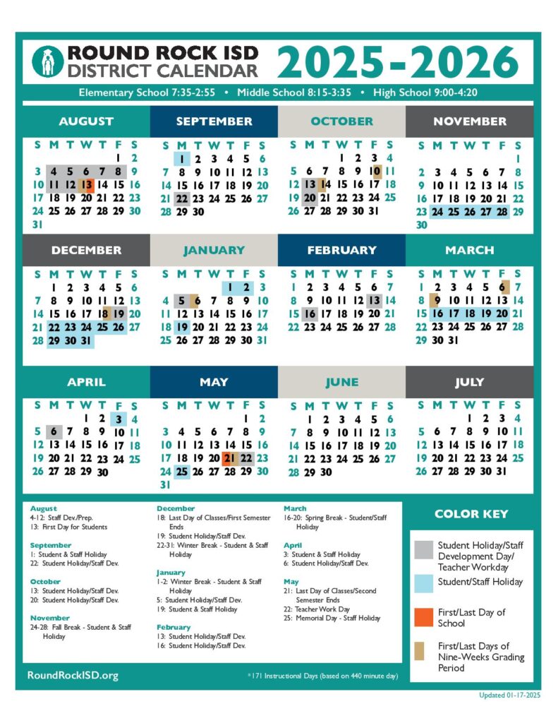 RRISD School Calendar 2025-2026