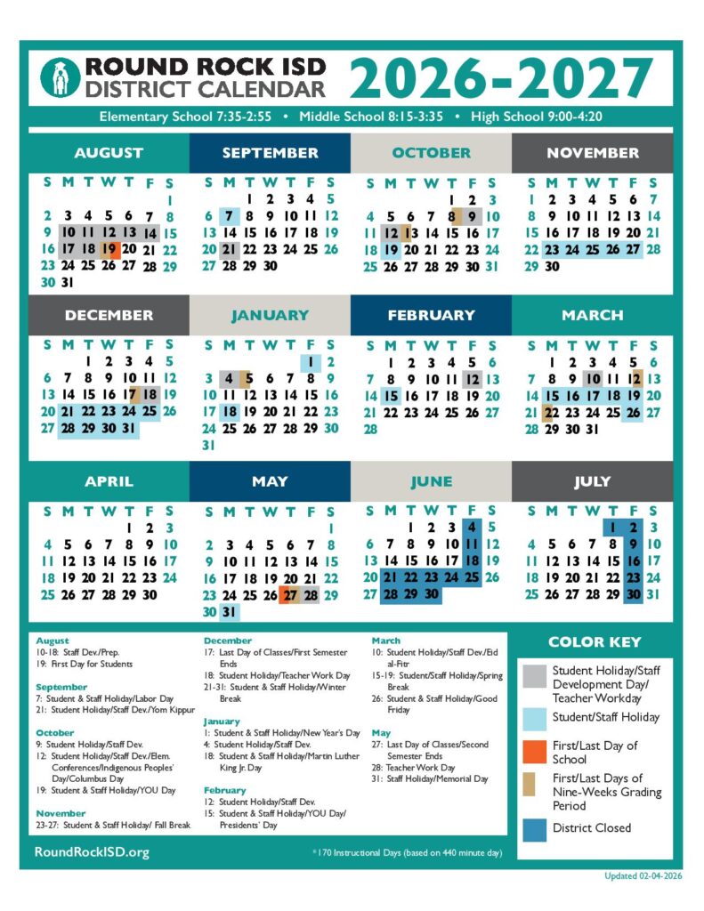 RRISD School Calendar 2026-2027