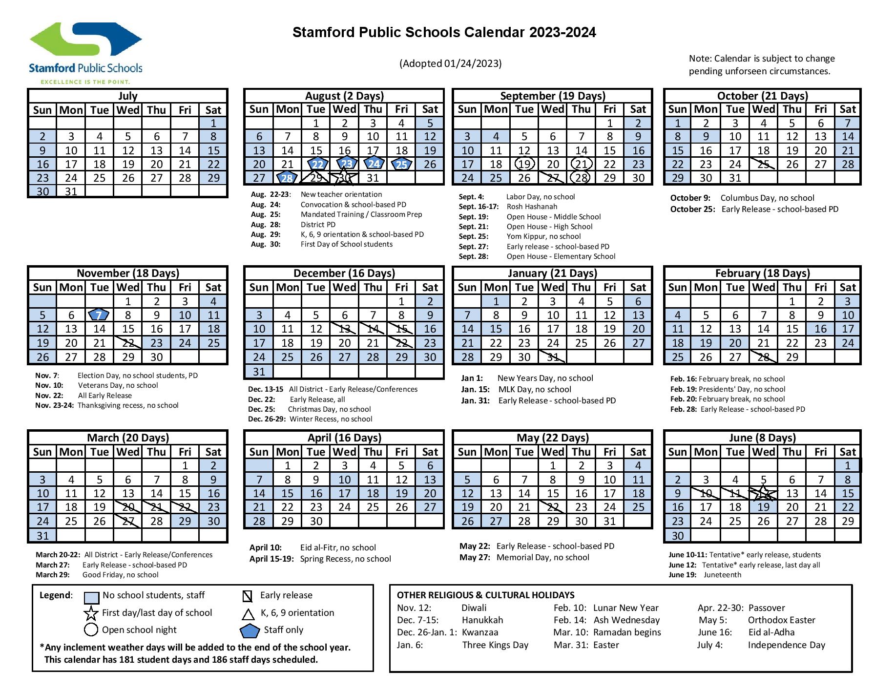 Stamford Public Schools Calendar 2025 (Holiday Breaks)