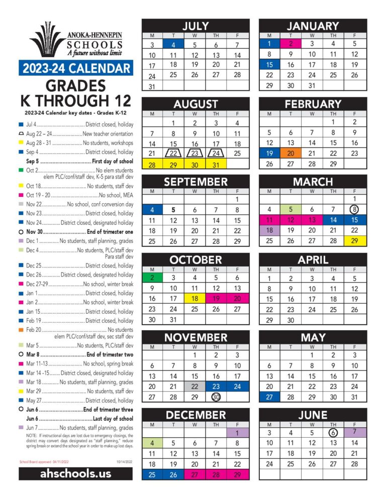 Anoka Hennepin Schools Calendar 20242025 (Holiday Breaks)