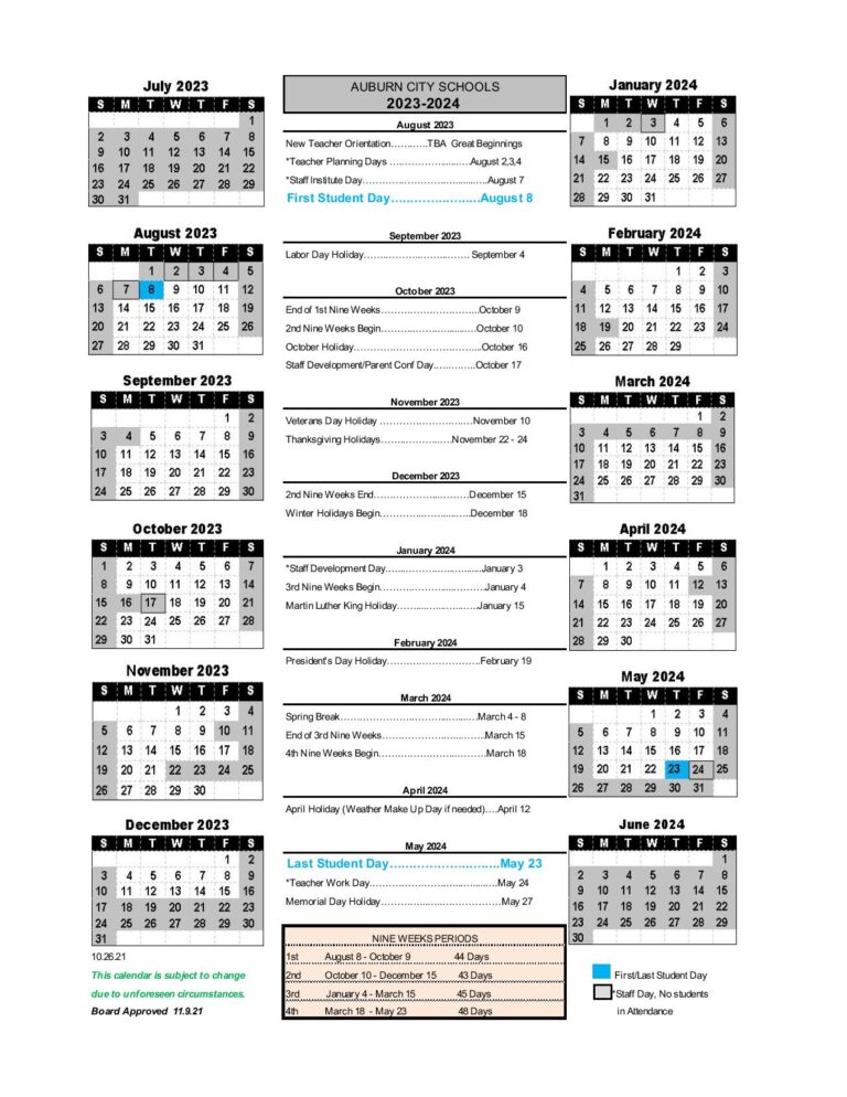 Auburn City Schools Calendar 20242025 (Holiday Breaks)