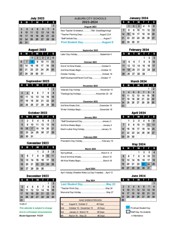 Auburn City Schools Calendar 2024 2025 Holiday Breaks 