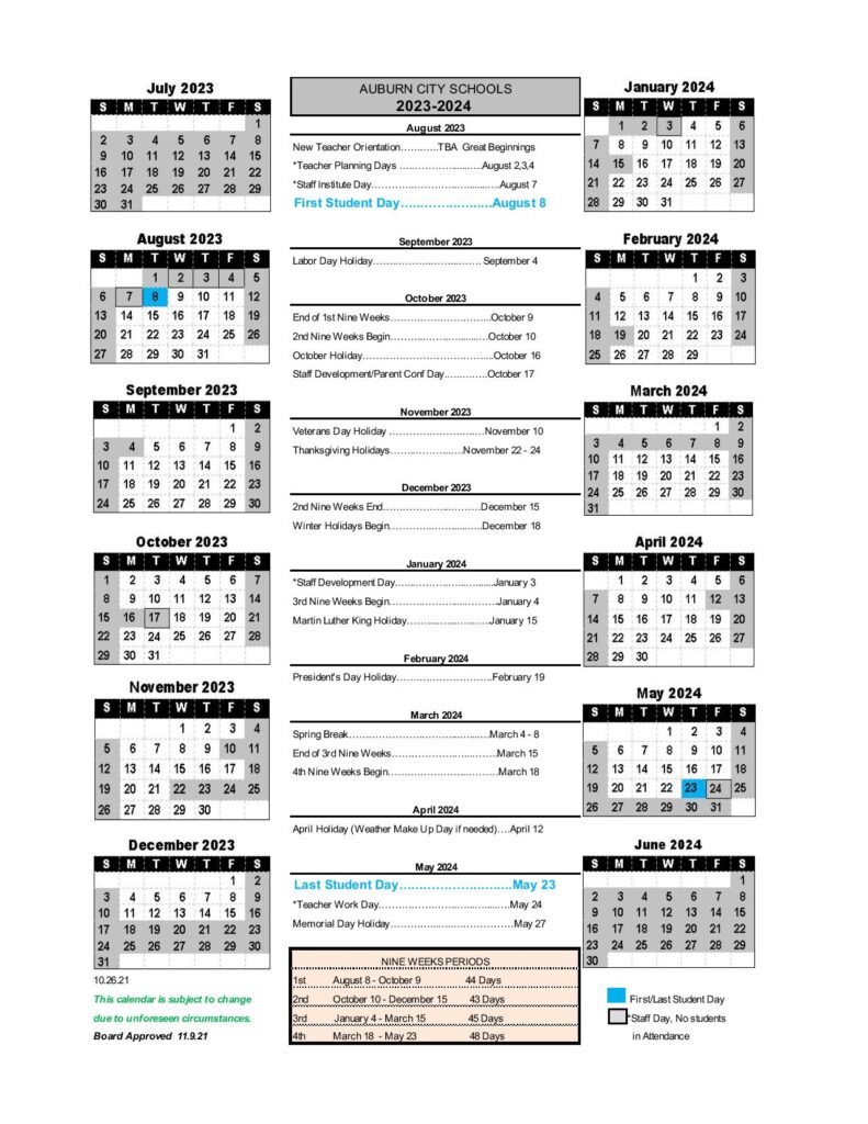 Auburn City Schools Calendar