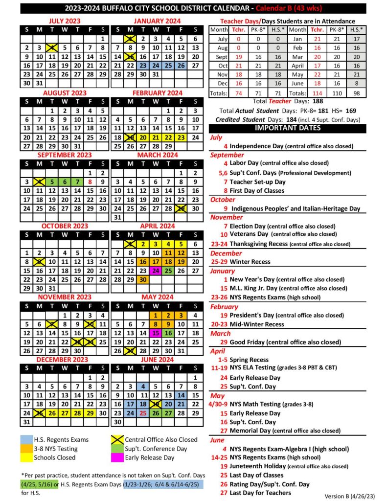 Buffalo City School District Calendar