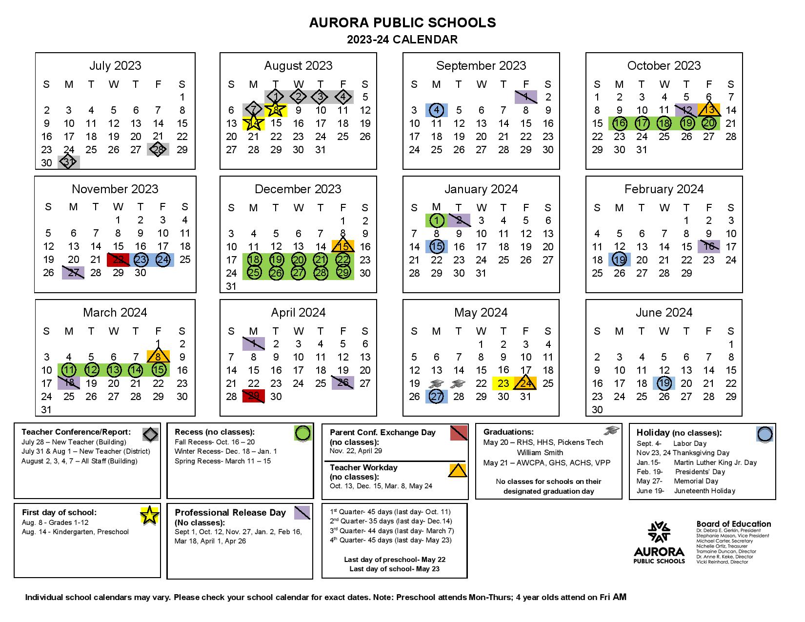 Aurora Public Schools Calendar 2023 2024 (Holiday Breaks)