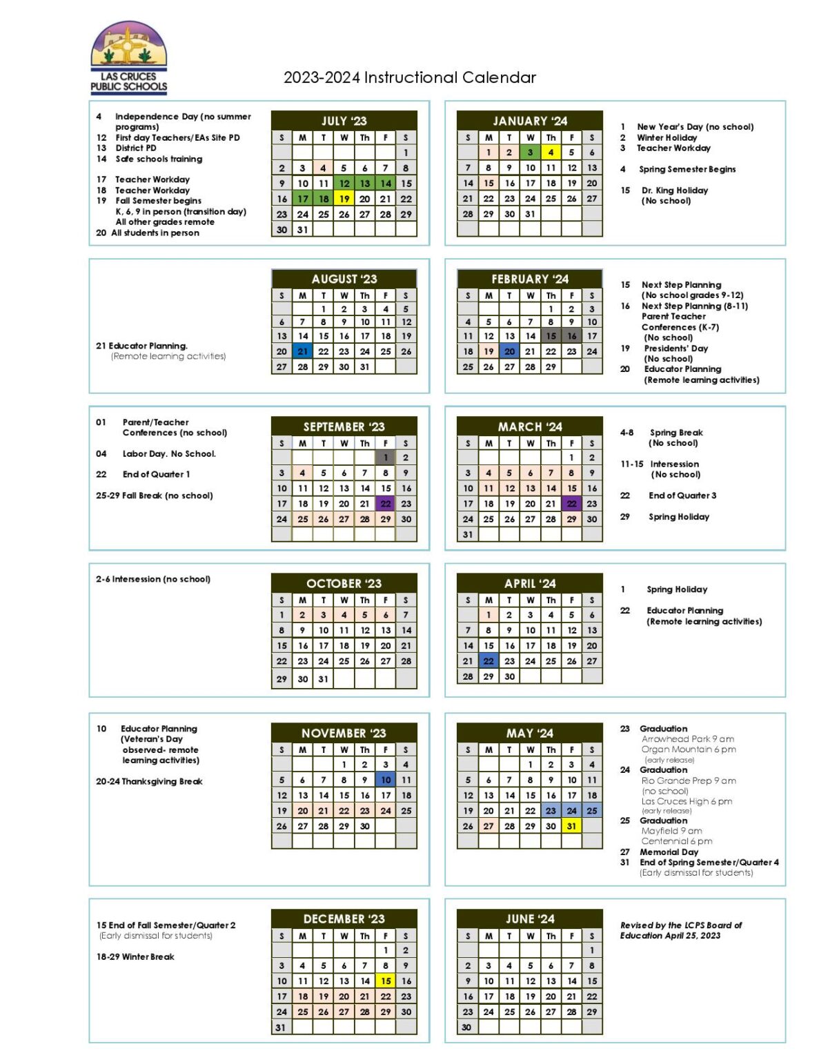 Las Cruces Public Schools Calendar 20232024 (Holiday Breaks)