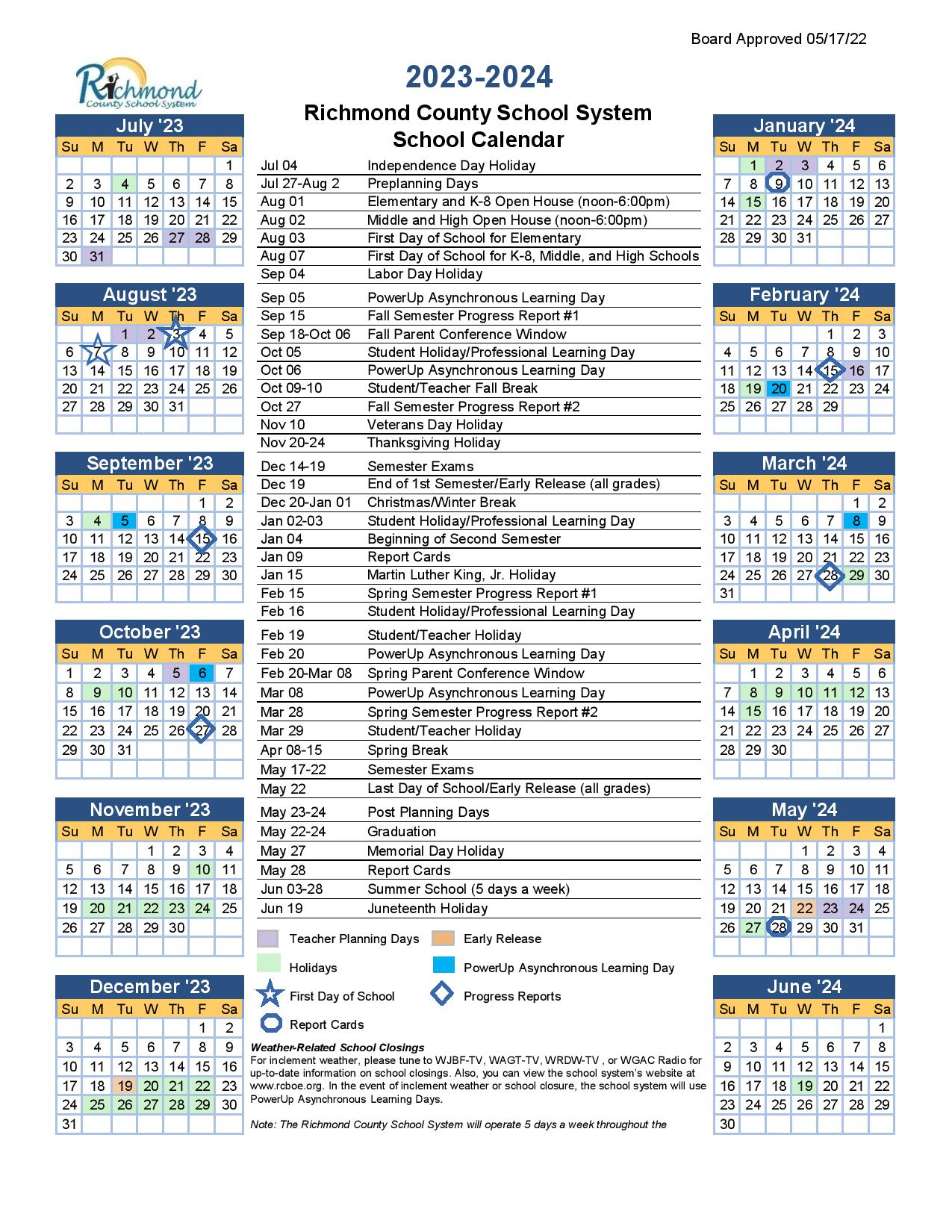 Richmond County Schools Calendar 20232024 (Holiday Breaks)