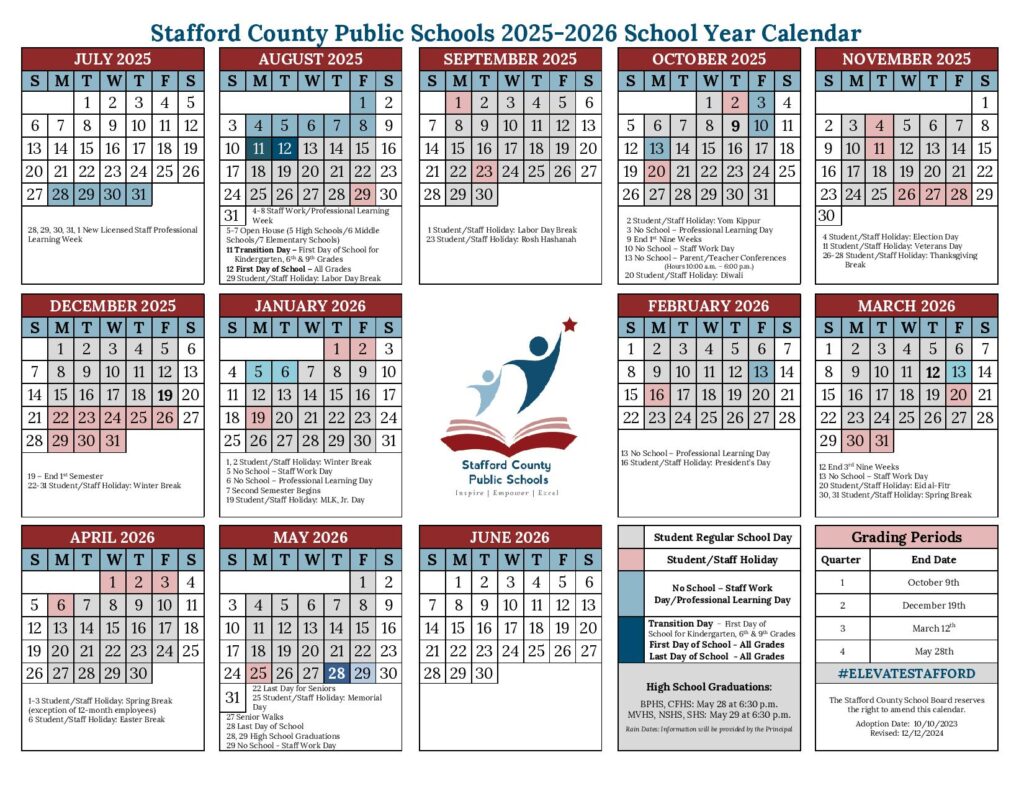 Stafford County Public Schools Calendar 2025-2026