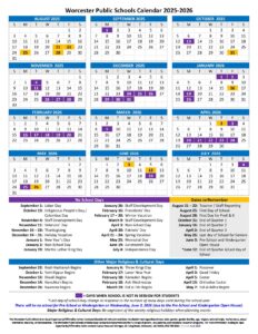 Worcester Public Schools Calendar 2025 2026 (Holiday Breaks) New