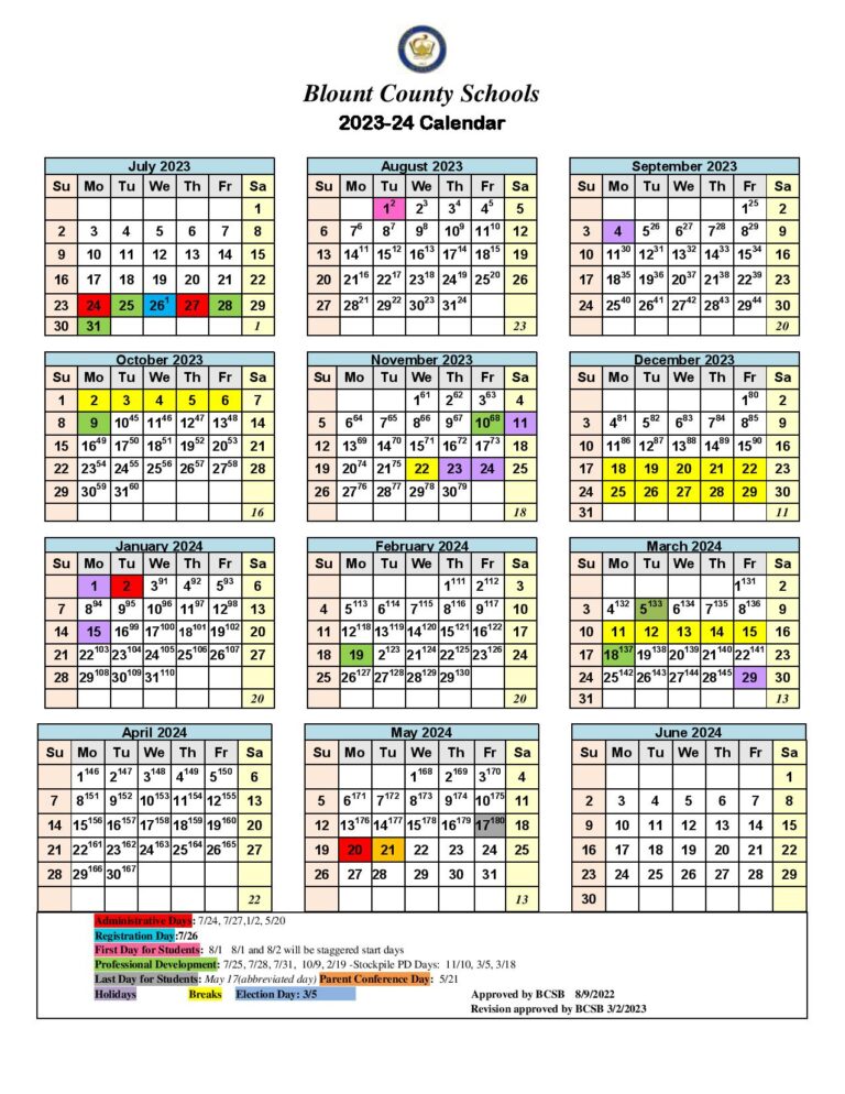 Blount County Schools Calendar 20232024 (Holiday Breaks)