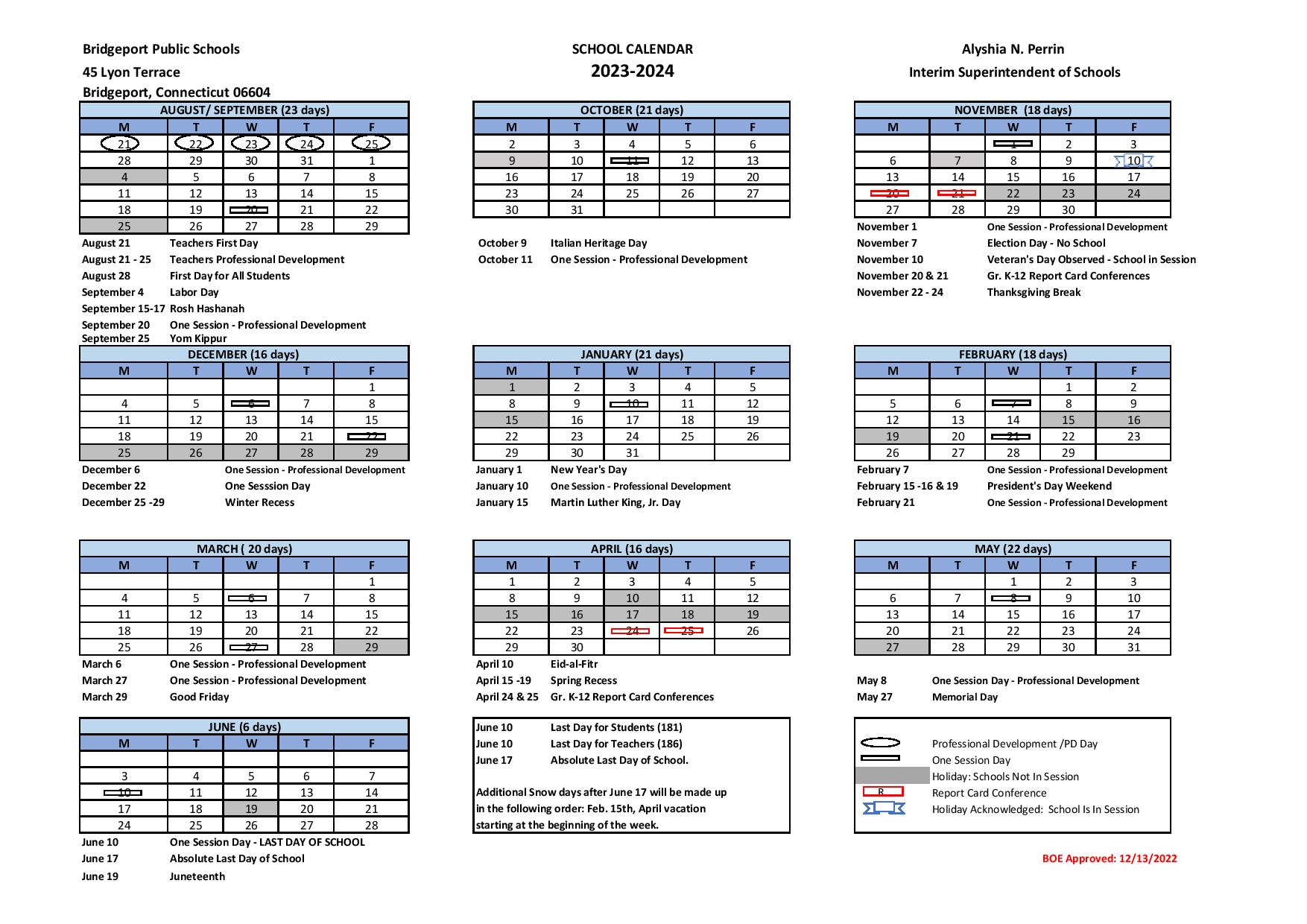 Bridgeport Public Schools Calendar 2024 Holiday Breaks 