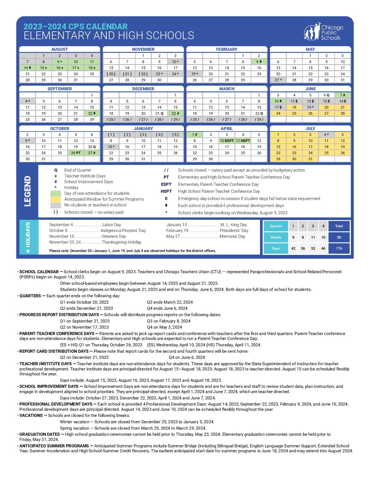 Chicago Public Schools Calendar Holidays 20232024 PDF