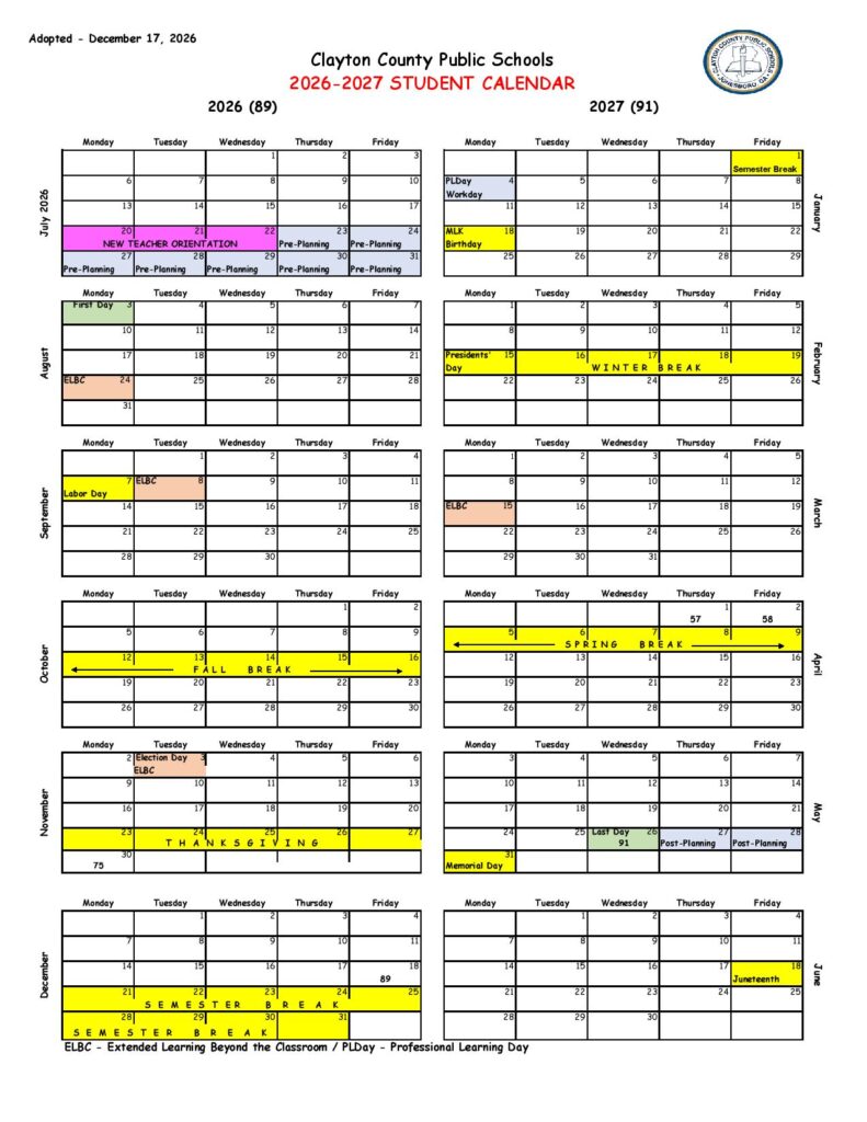Clayton County Public Schools Calendar 2026-2027