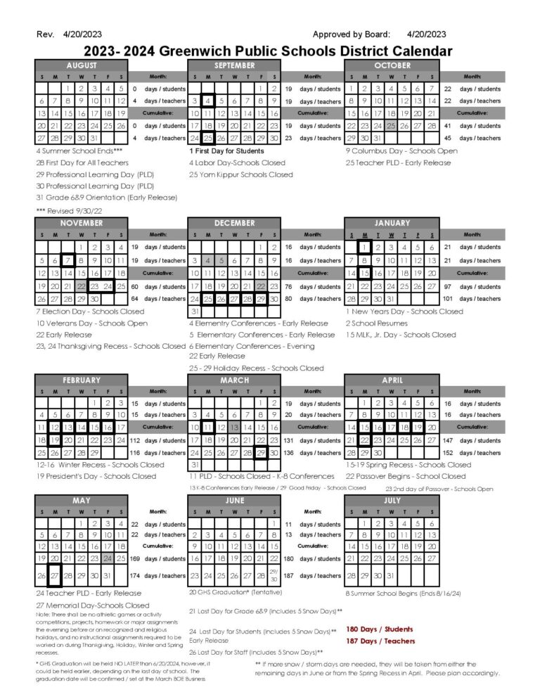 Greenwich Public Schools Calendar 20232024 (Holiday Breaks)