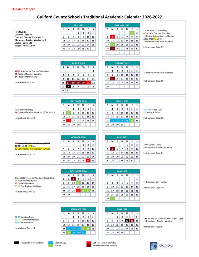 Guilford County Schools Calendar 2026-2027