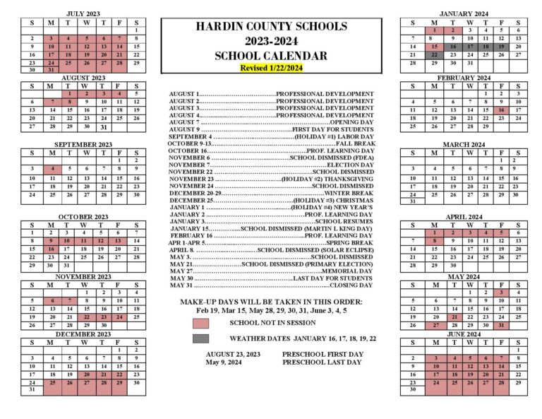 Hardin County Schools Calendar 20232024 (Holiday Breaks)