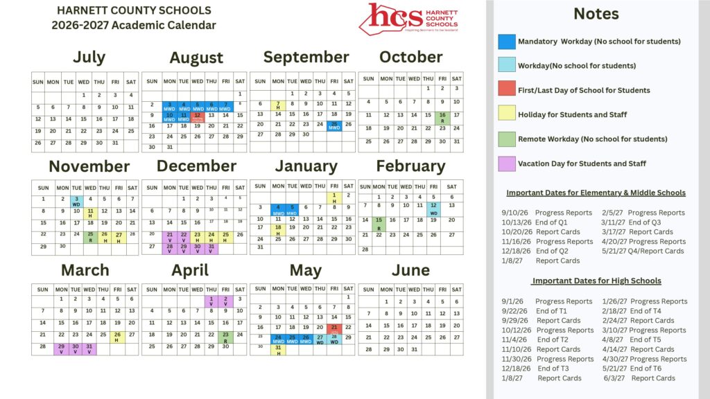 Harnett County Schools Calendar 2026-2027