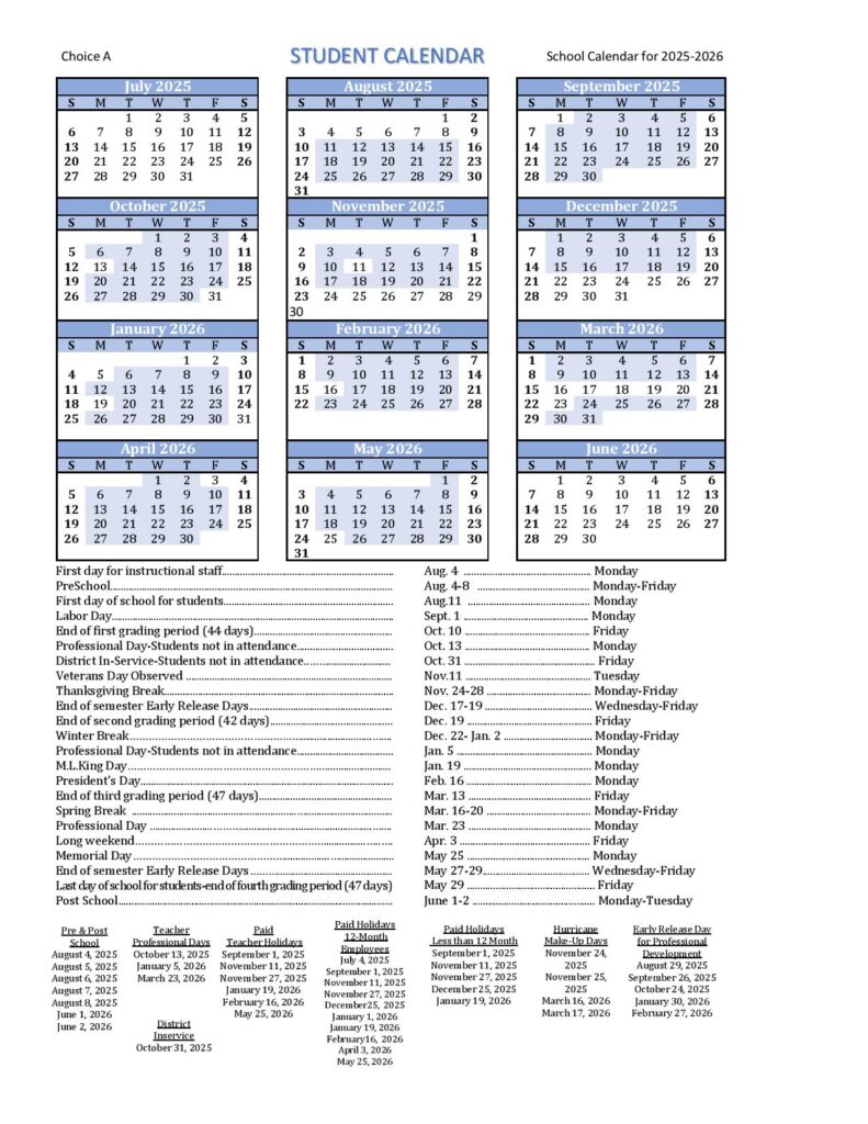 Hernando County School District Calendar 2025-2026