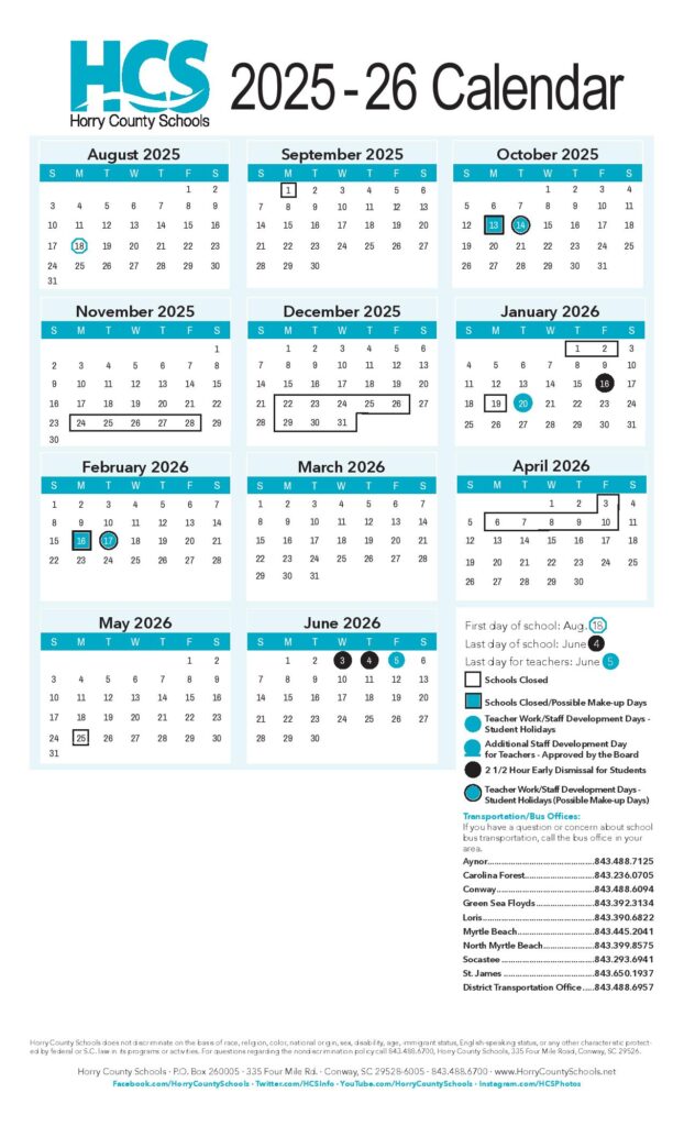 Horry County Schools Calendar 2025-2026