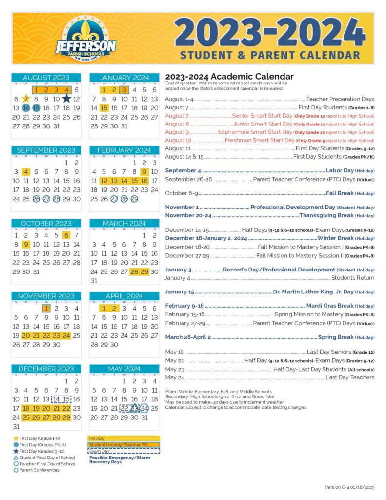 Jefferson Parish Public Schools Calendar 2024 Holidays