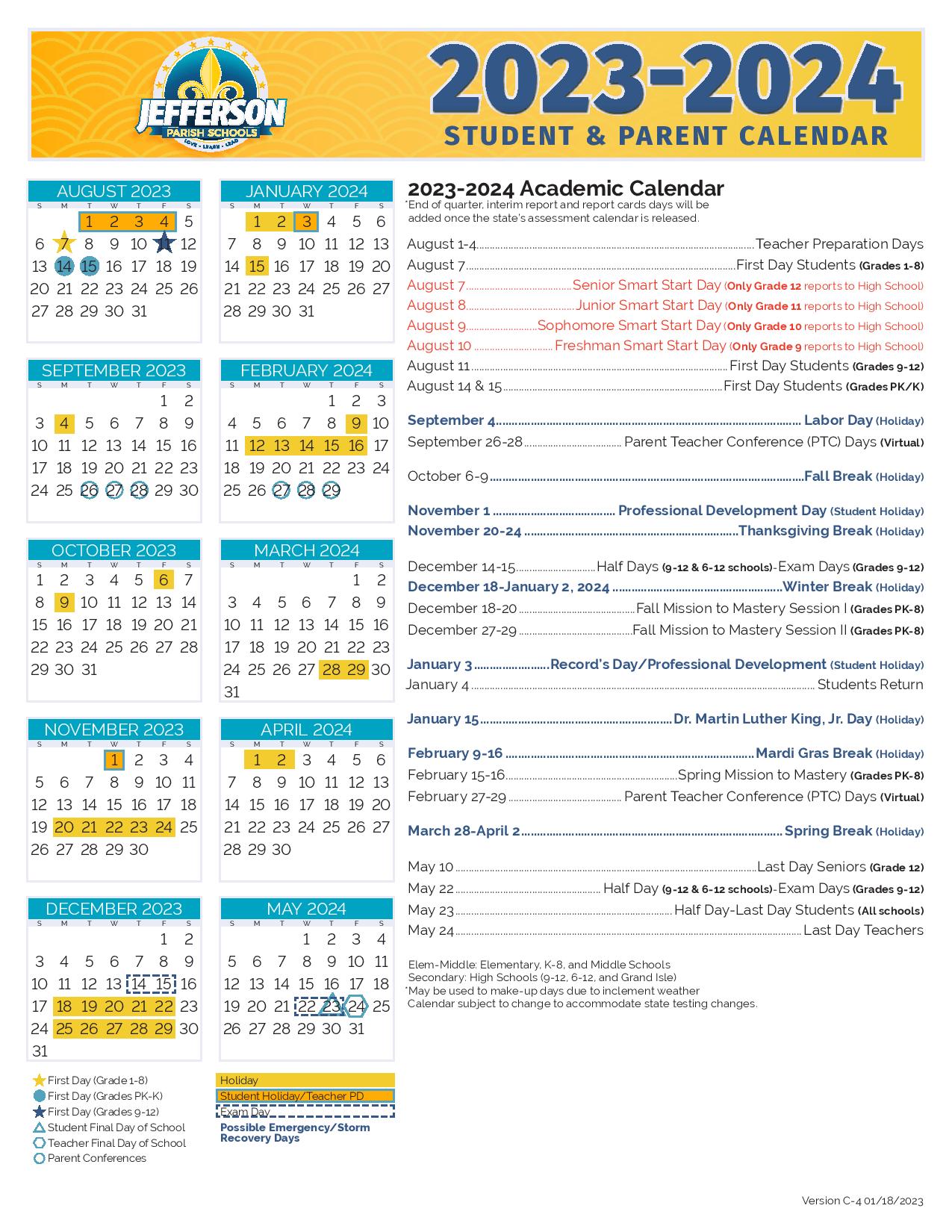 Jefferson Parish Public Schools Calendar 2024 Holidays