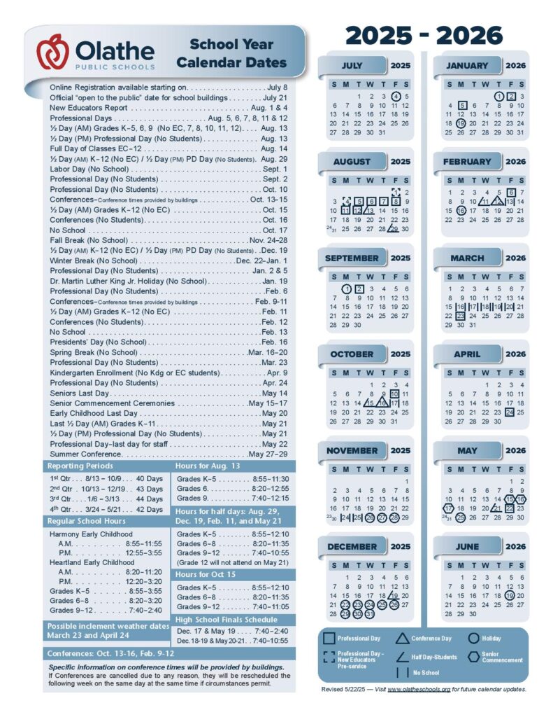 Olathe Unified School District Calendar 2025-2026