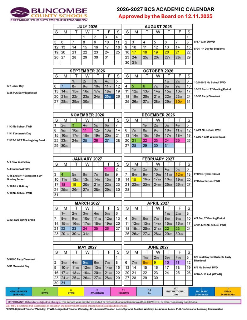 Buncombe County Schools Calendar 2026-2027