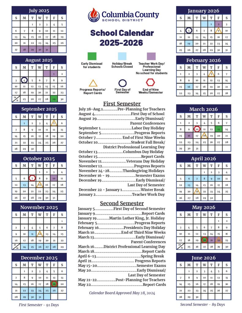 Columbia County School District Calendar 2025-2026