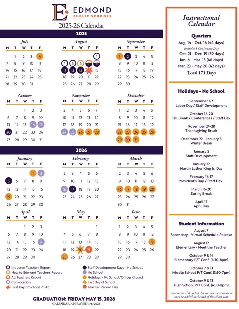 Edmond Public Schools Calendar 2025-2026