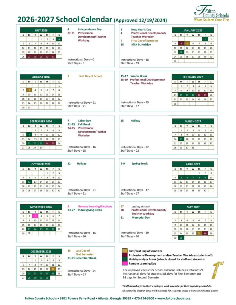 Fulton County Schools Calendar 2026-2027