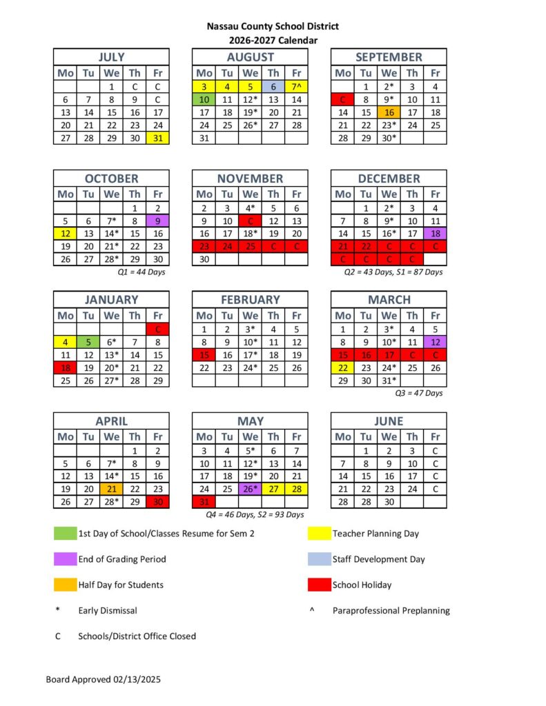 Nassau County Schools Calendar 2026-2027
