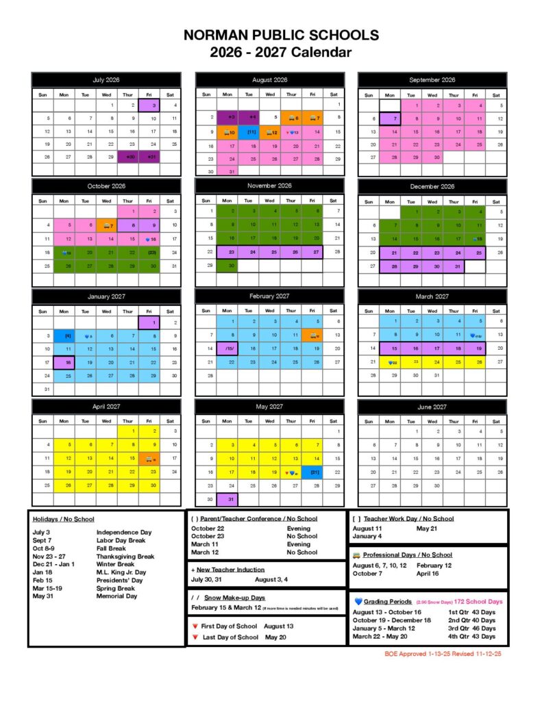 Norman Public Schools Calendar 2026-2027