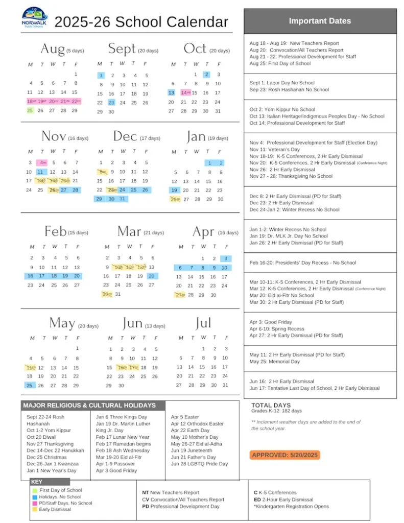 Norwalk Public Schools Calendar 2025-2026