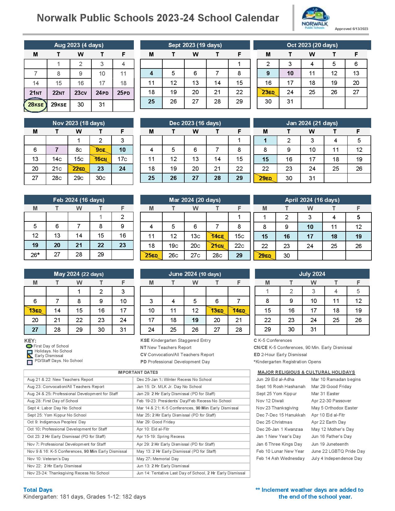 Norwalk Public Schools Calendar 2024-2025 (Holiday Dates)