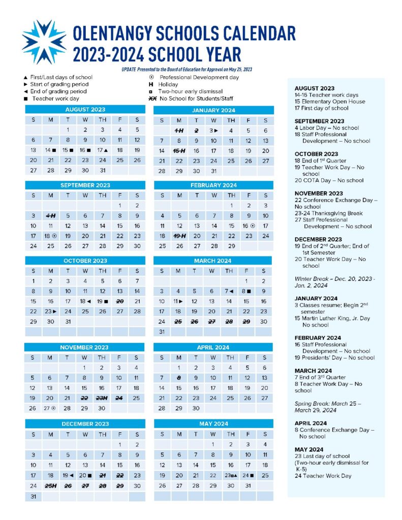 Olentangy School District Calendar 2024 2025 (Holiday Breaks)